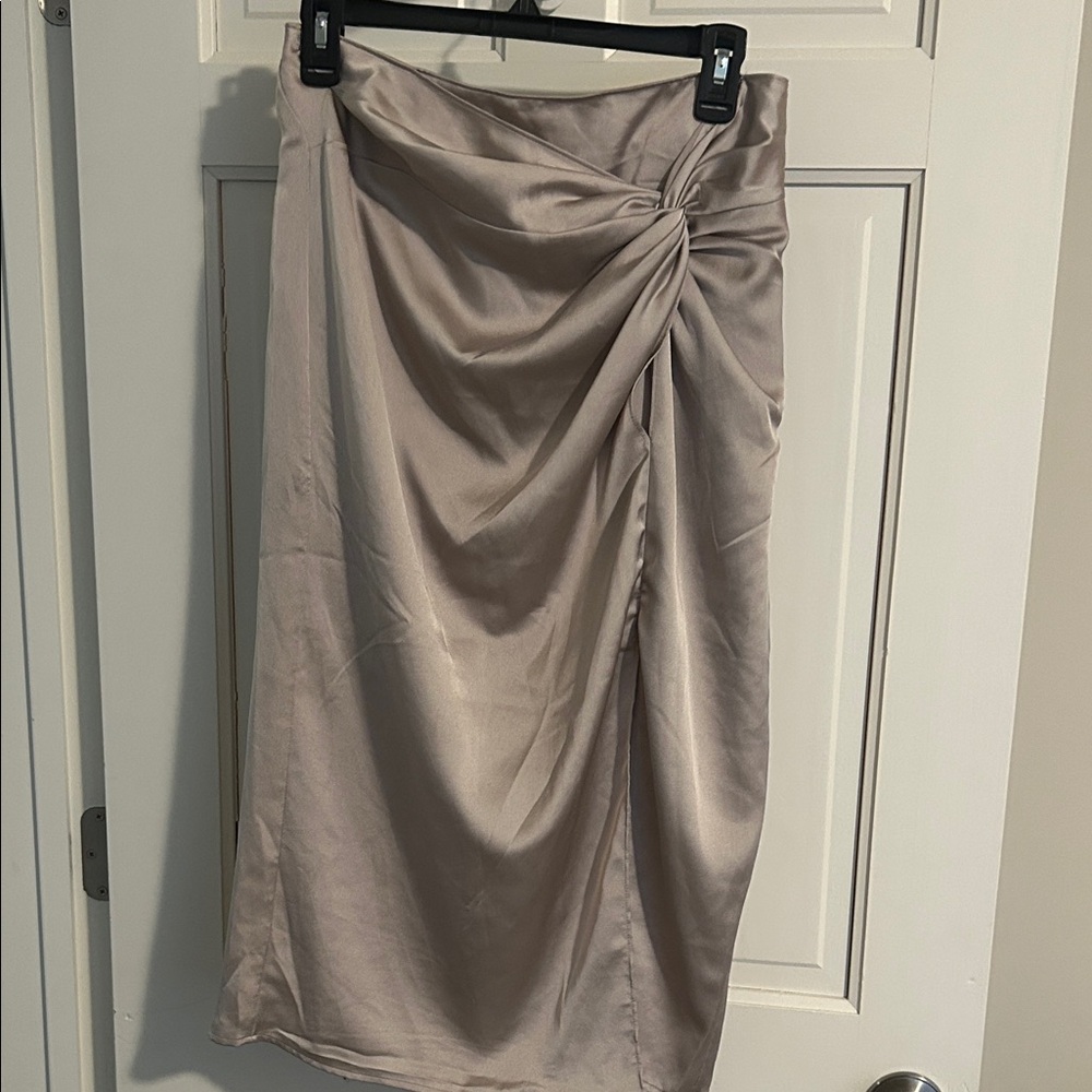 Abercrombie & Fitch Satin Midi Skirt in Cream